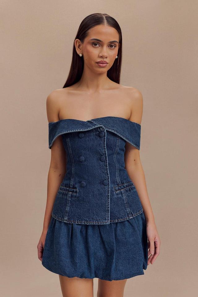 Krista Denim Off Shoulder Top - Dark Blue Product Image