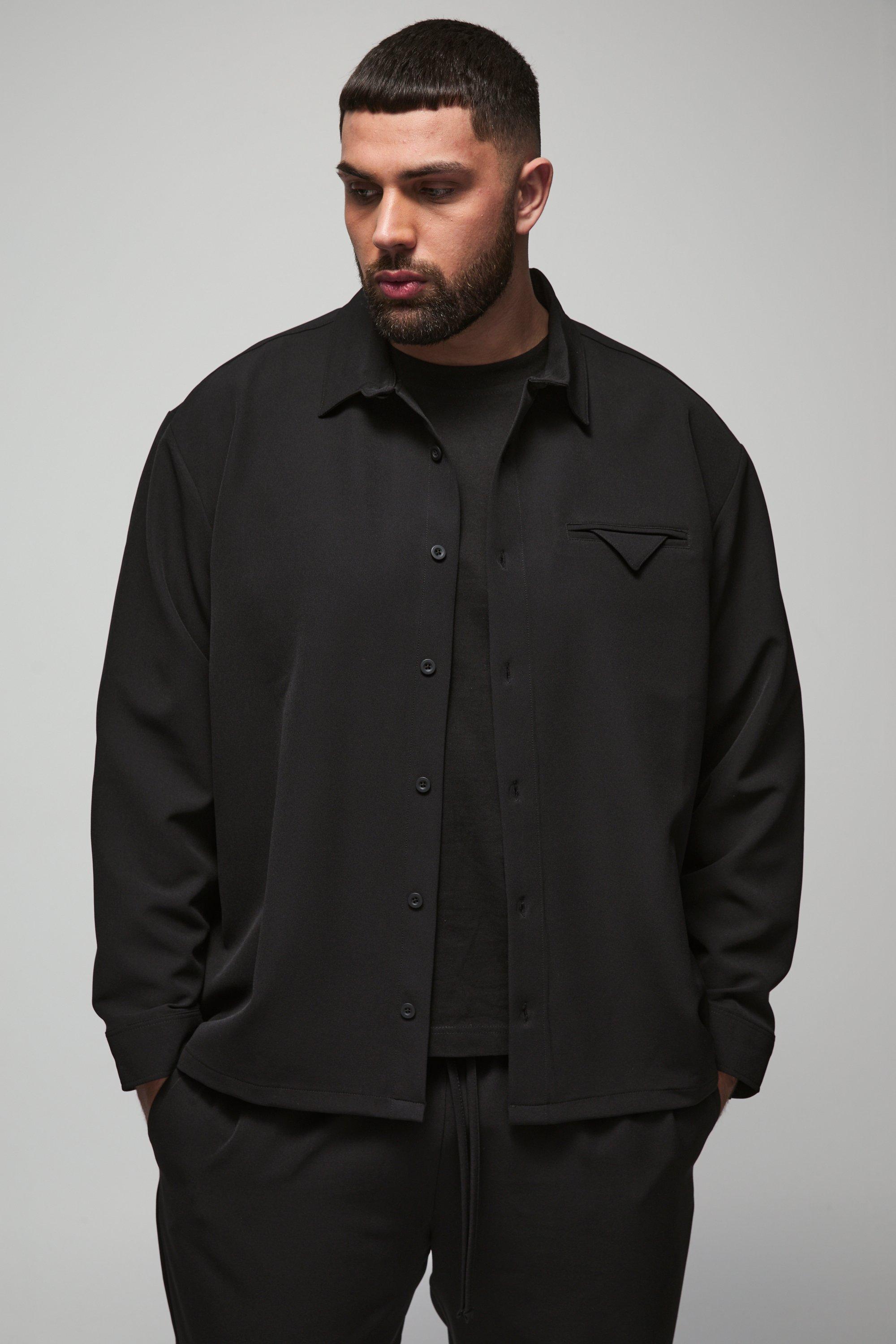 Plus Stretch Woven Pocket Detail Oversized Shirt | boohooMAN USA Product Image