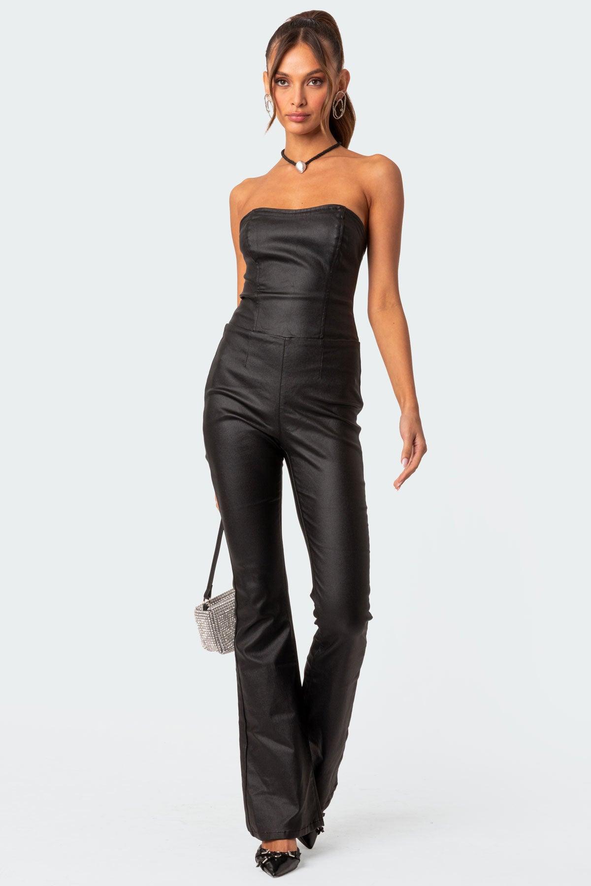 Luna Faux Leather Flared Jumpsuit Product Image