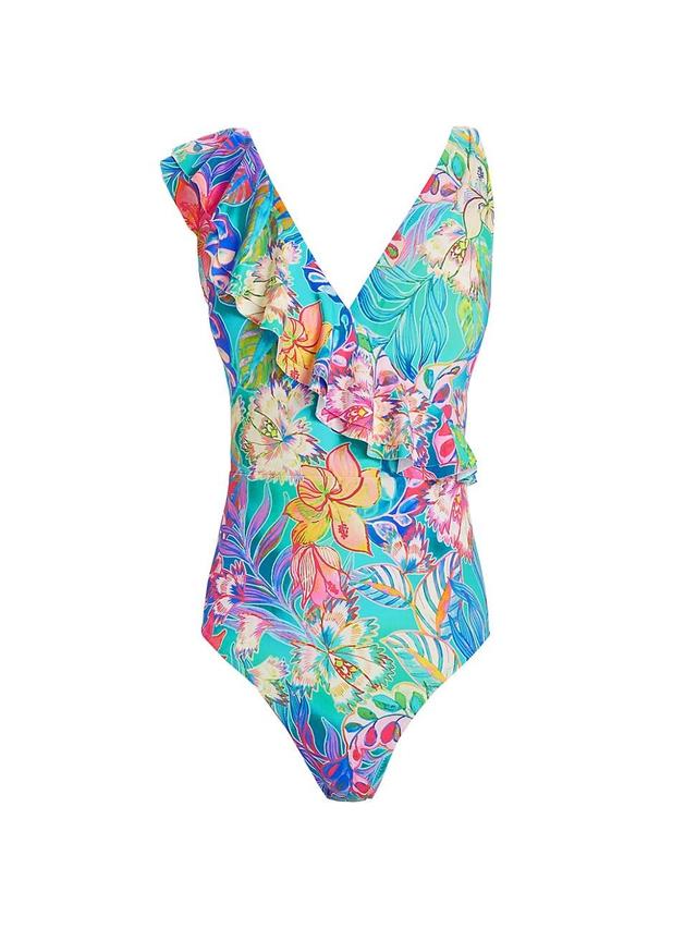 Womens Helena Floral Ruffled One-Piece Swimsuit Product Image