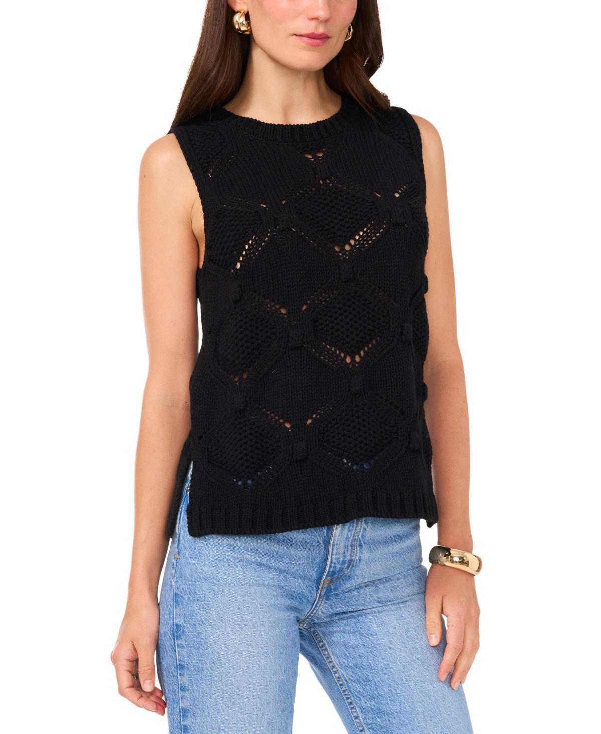 Women's Crewneck Sleeveless Open-Stitch Sweater Product Image