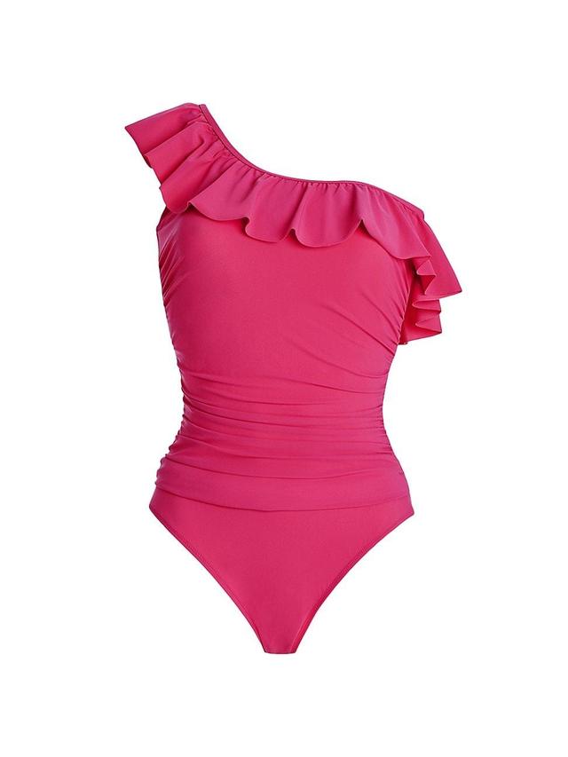 Womens Tutti Frutti Ruffled One-Shoulder One-Piece Swimsuit Product Image