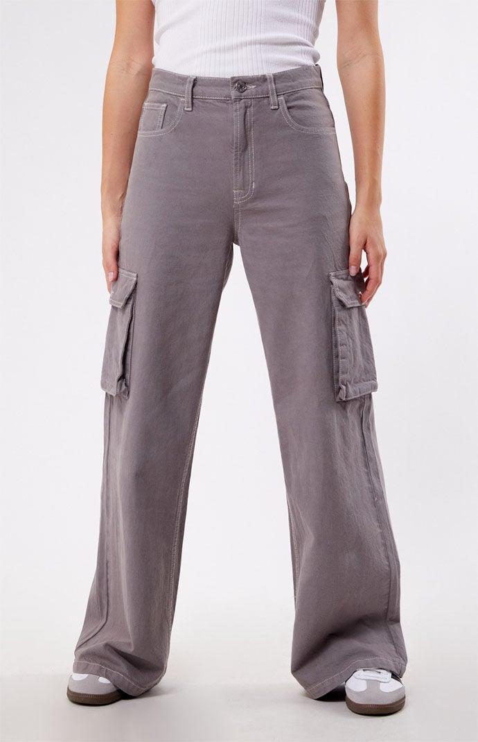 Womens High Waisted Wide Leg Cargo Pants - Product Image