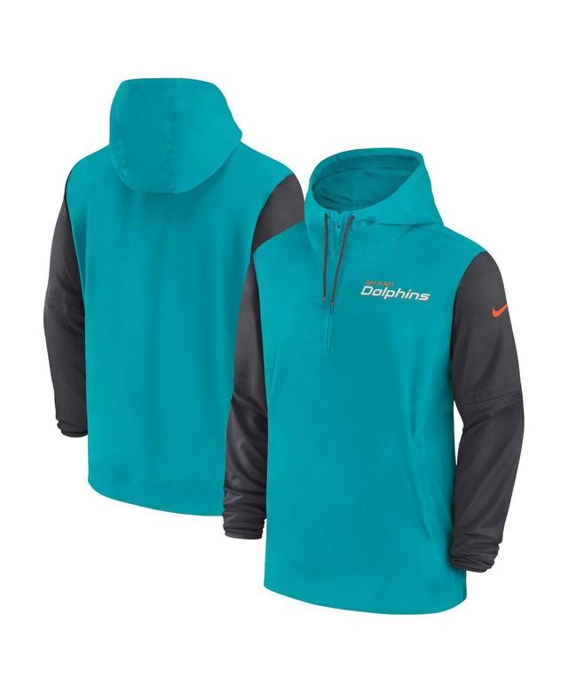 NIKE Men's Aqua/anthracite Miami Dolphins 2024/25 Sideline Pre-game Player 1/2-zip Hoodie Jacket In Green Product Image