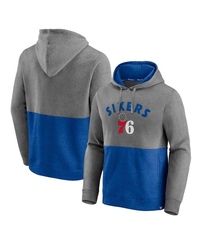 Mens Fanatics Branded Heathered Charcoal/Royal Philadelphia 76ers Block Party Applique Color Block Pullover Hoodie Product Image