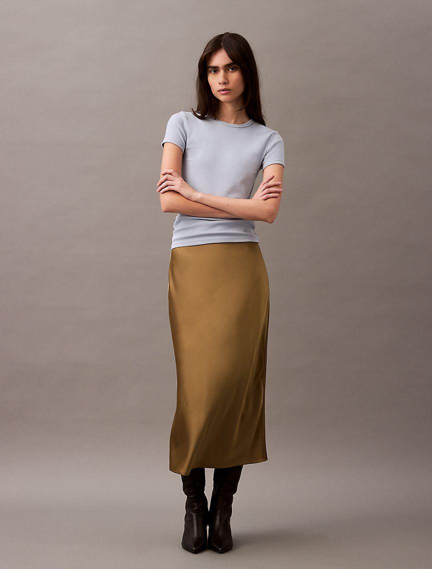 Stretch Satin Midi Skirt Product Image