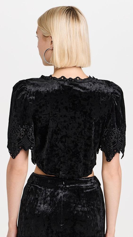 Moon River Short Puff Sleeve Eyelet Detail Velvet Top | Shopbop Product Image