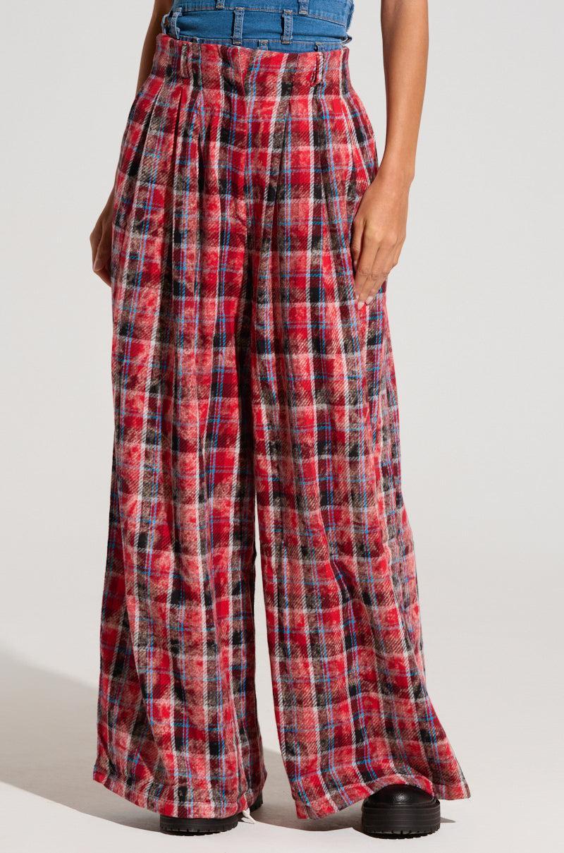 PLAID SWAGGER SLACKS IN RED MULTI product image