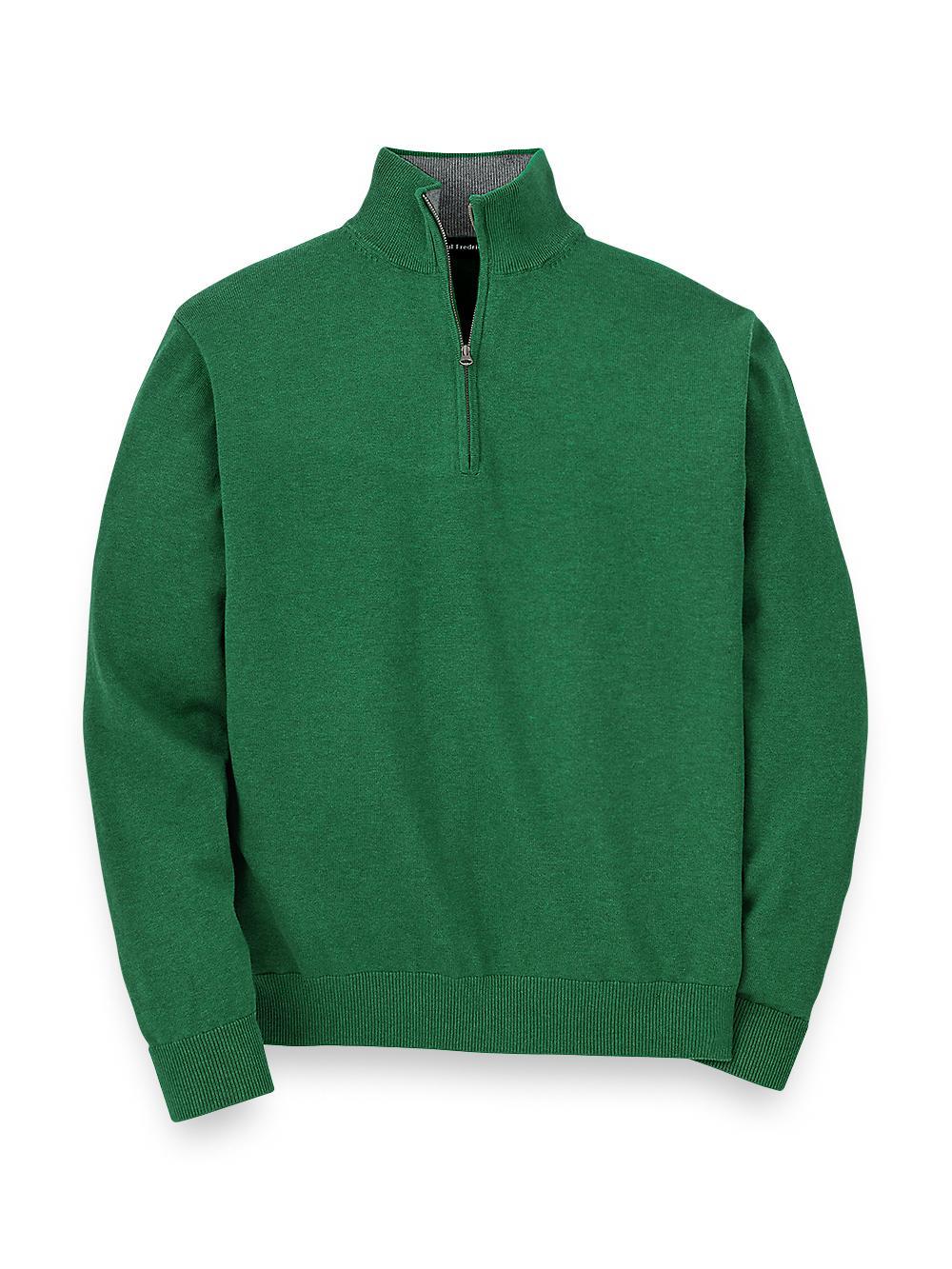 Supima Cotton Zip Mock Neck Sweater - Green Product Image