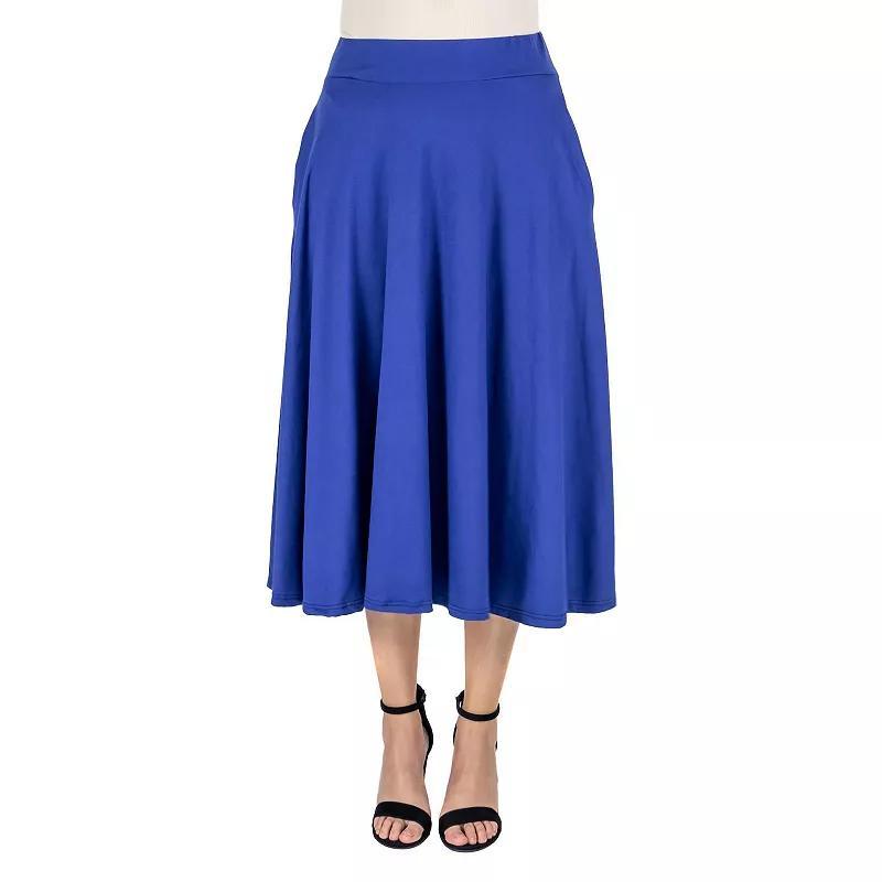 Womens 24Seven Comfort Apparel Solid Pleated Midi Skirt Blue Product Image