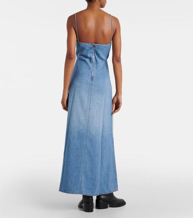 Long Flared Denim Dress In Blue Product Image