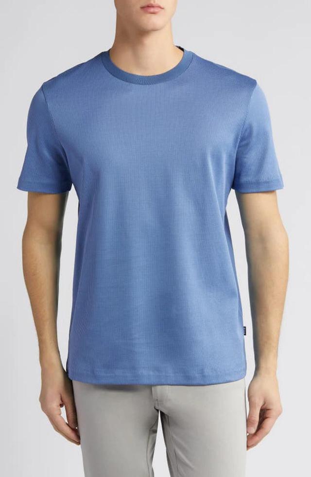 HUGO BOSS Men's Textured Cotton Crewneck T-shirt In Open Blue Product Image