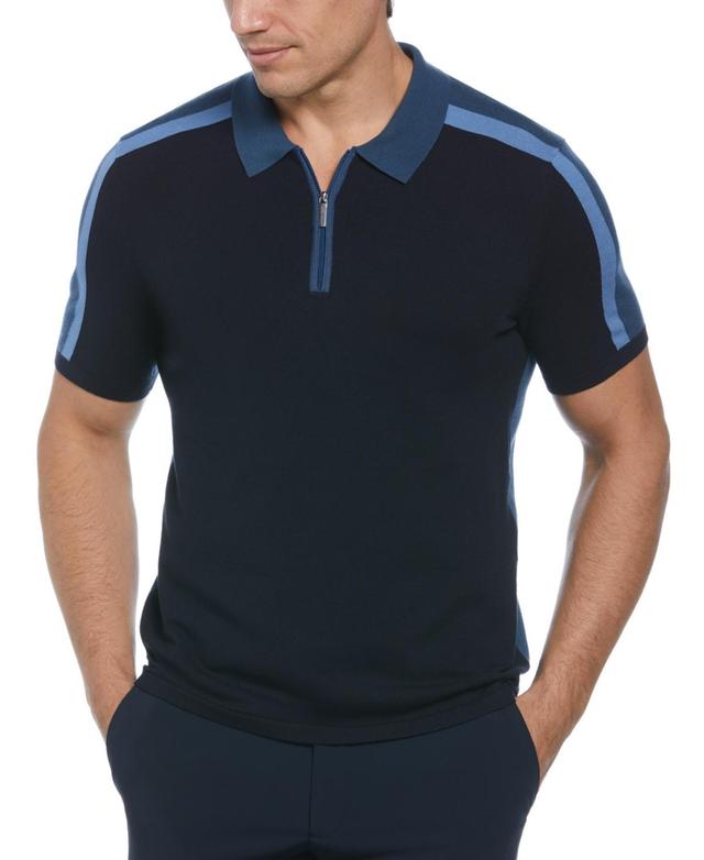 Perry Ellis Mens Short Sleeve Quarter-Zip Colorblocked Polo Sweater Product Image