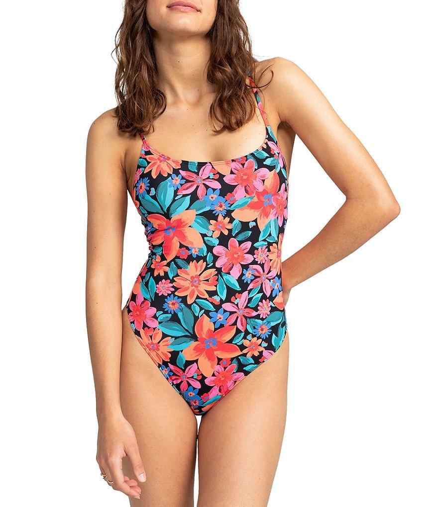 Roxy Beach Classic Floral Scoop Neck Criss Cross Back One Piece Swimsuit Product Image