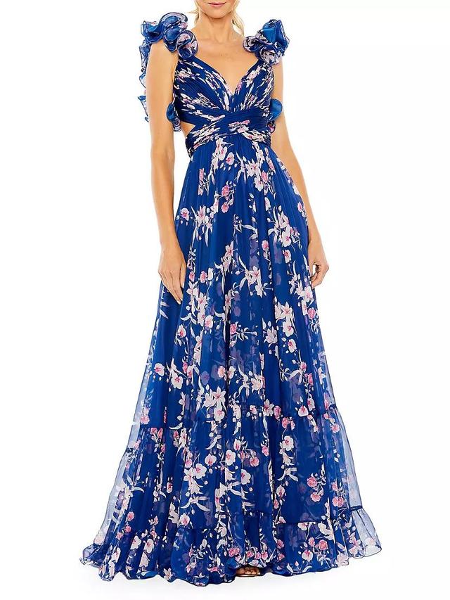 Floral Ruffled Tiered Chiffon Gown Product Image