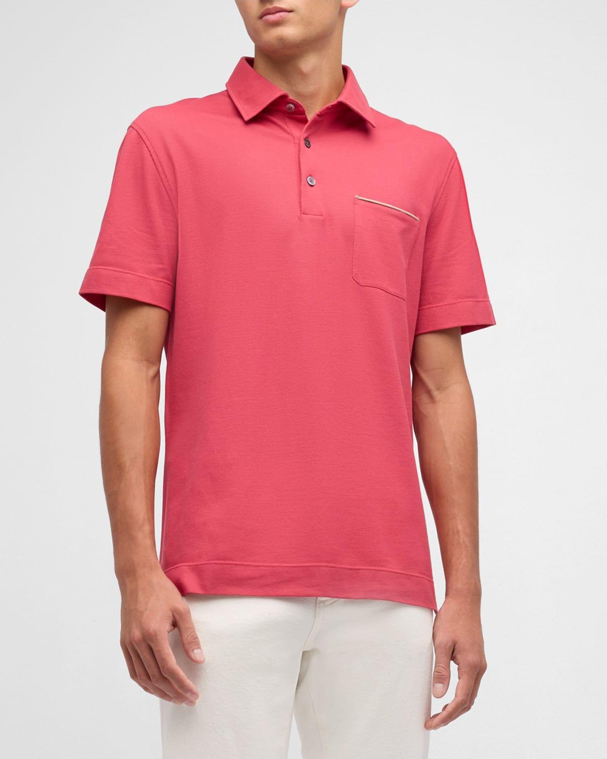 Men's Cotton Polo Shirt with Leather-Trim Pocket Product Image