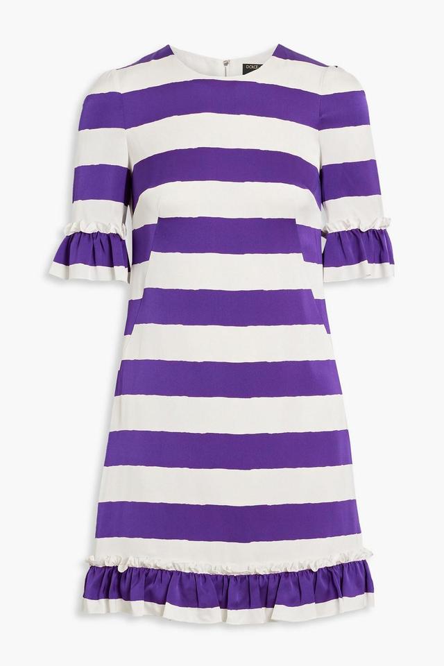 Ruffled Striped Silk-blend Twill Mini Dress In Purple Product Image