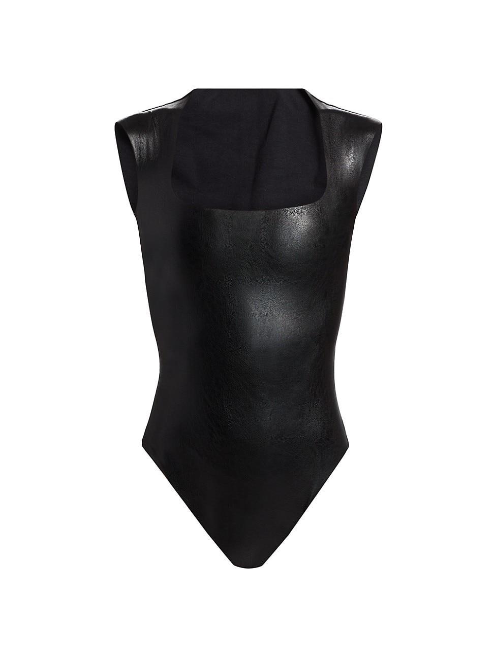 Womens Faux Leather Cap-Sleeve Bodysuit Product Image