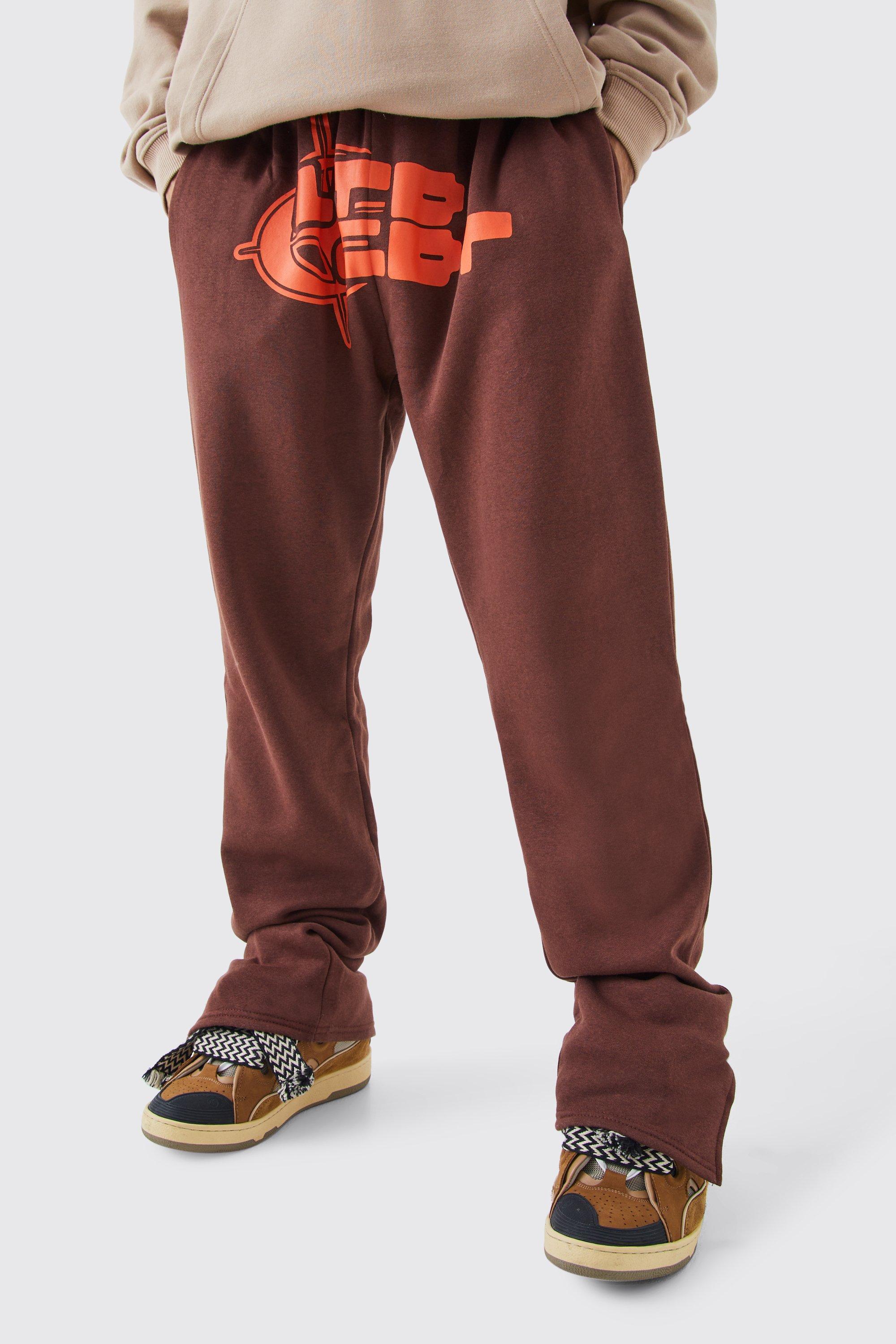 Split Hem On Target Graphic Sweatpants | boohooMAN USA product image