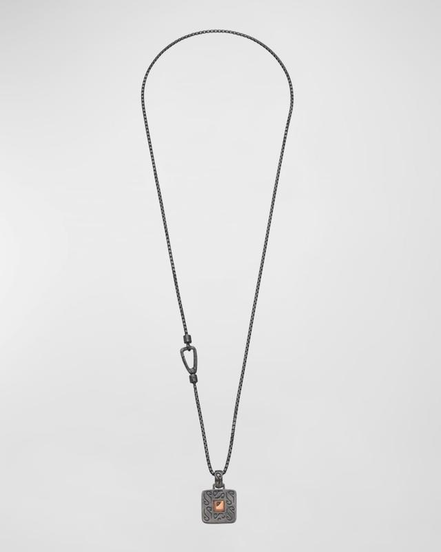 Mens Oxidized Silver and 18K Rose Gold Pendant Necklace with Blue Sapphire Product Image