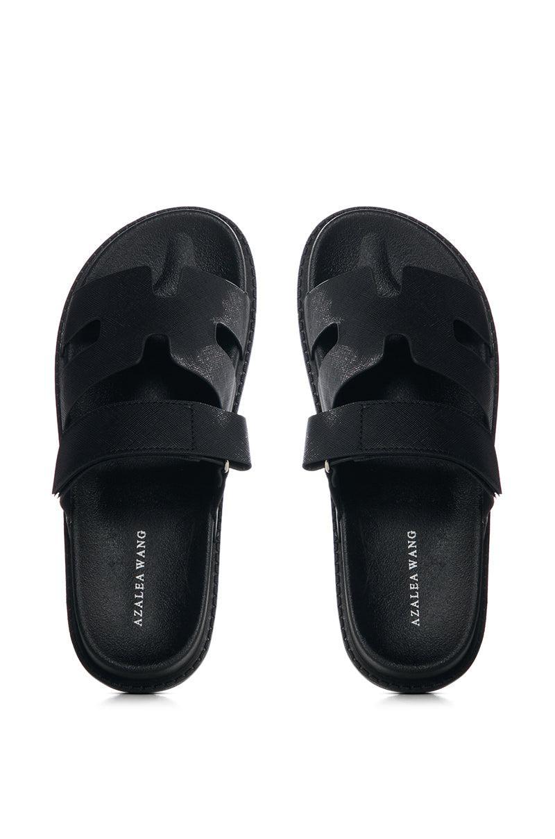 AZALEA WANG MALACHI BLACK FLAT SANDAL Product Image