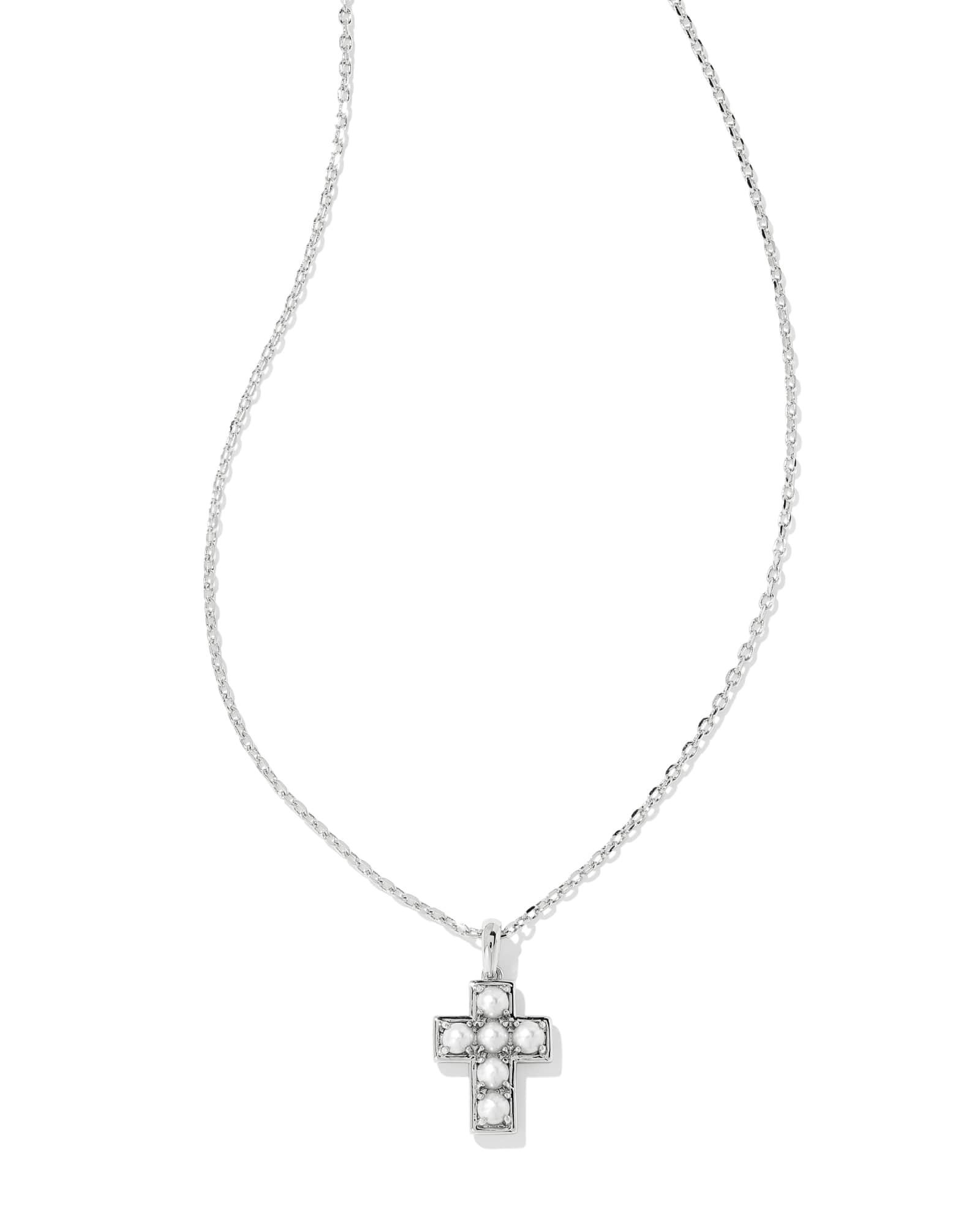 Pearl Silver Cross Short Pendant Necklace in White Pearl Product Image