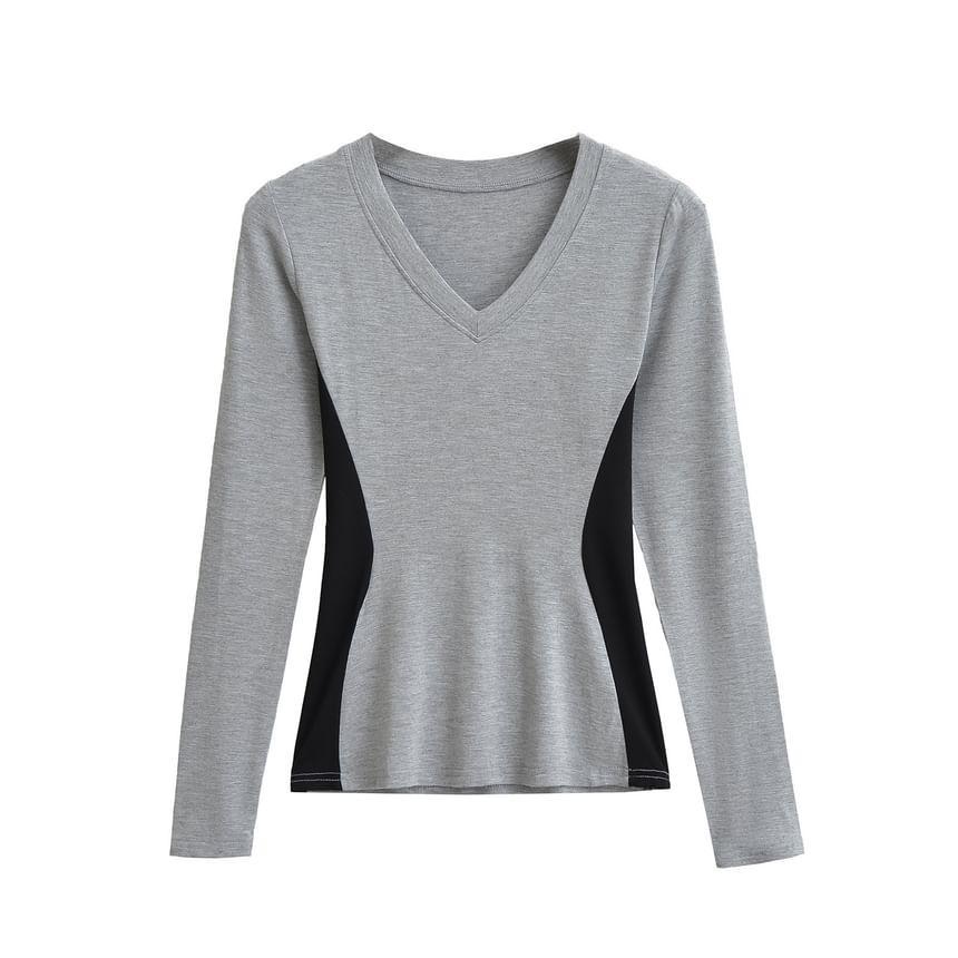 Long-Sleeve V-Neck Plain Tee Product Image