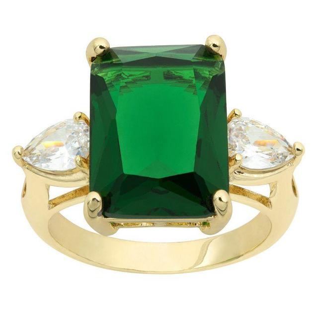 City Luxe Gold Tone Large Emerald Cut Green Crystal & Clear Cubic Zirconia Ring, Womens Gold Tone Green Product Image