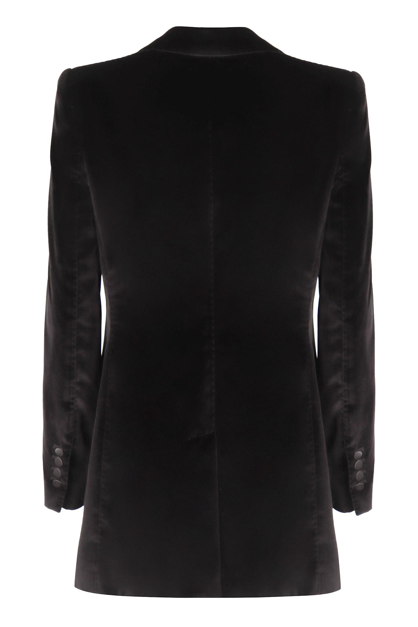 Single-breasted Velvet Jacket In Black Product Image