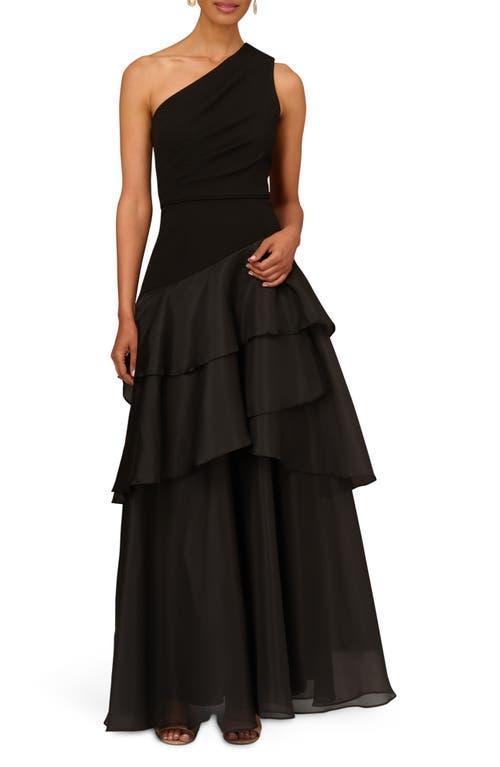 Aidan Mattox by Adrianna Papell Tiered One-Shoulder Ballgown Product Image