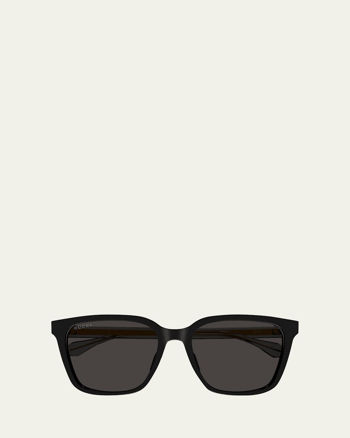 Gucci Men's Temple-Logo Rectangle Sunglasses - SHINY BLACK Product Image