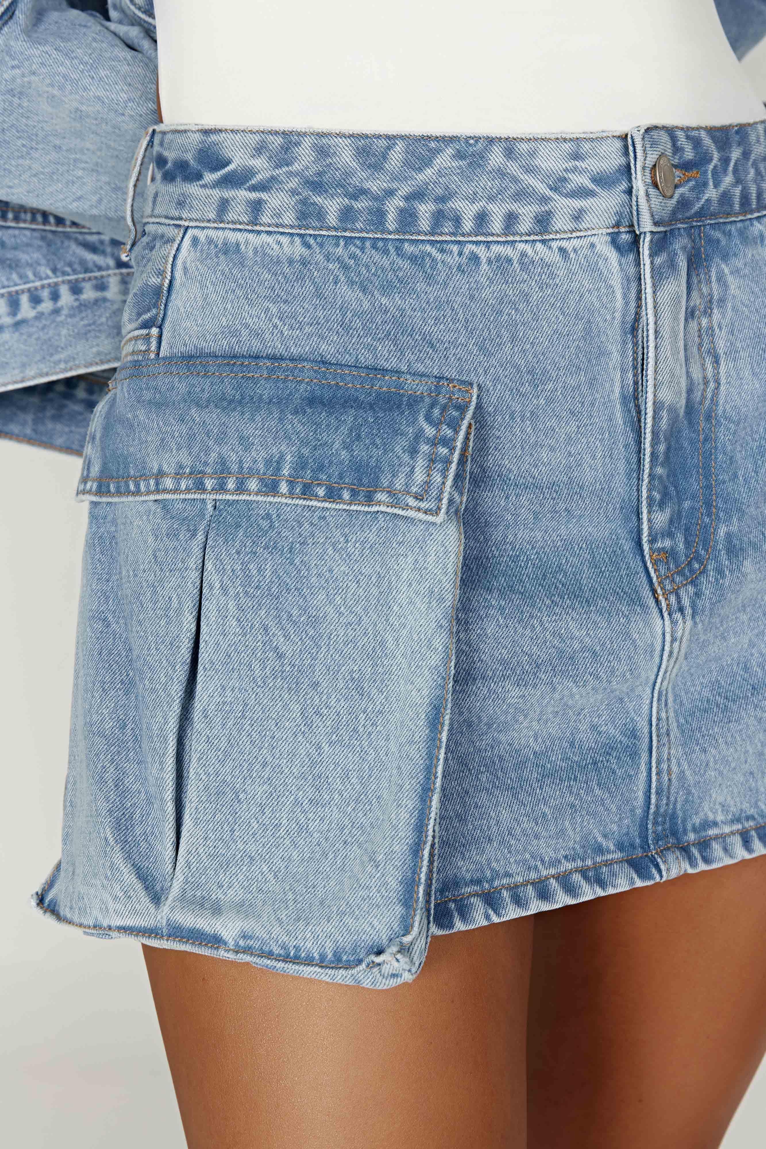 Lylah Denim Pocket Mini Skirt - Mid Blue Product Image