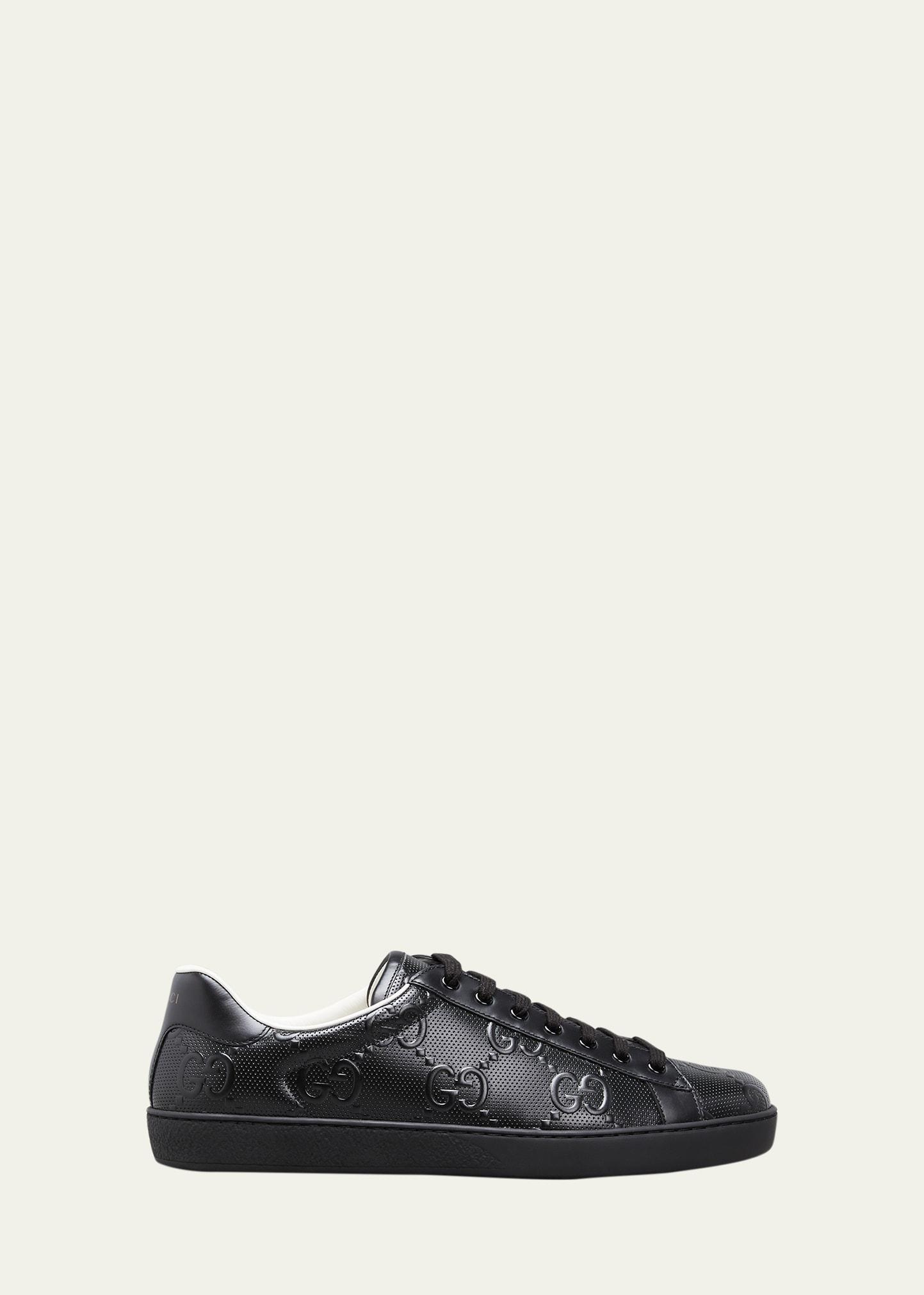 Mens GG Embossed Ace Sneakers - Black - Size 8 - Black - Size 8 Product Image