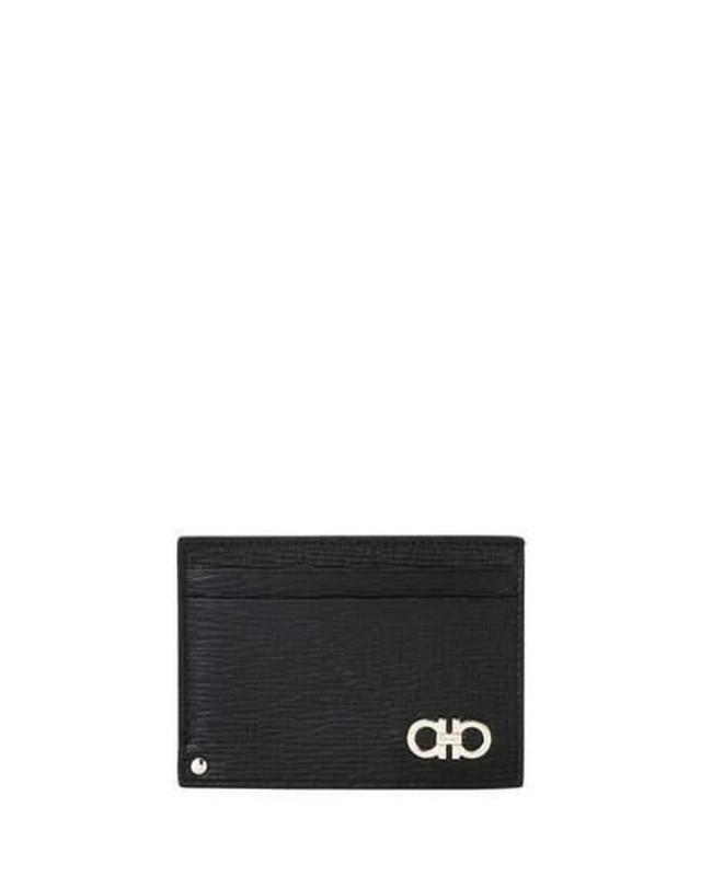 FERRAGAMO Men's Revival Gancini Leather Card Case With Flip-out Id Window, Black/red Product Image