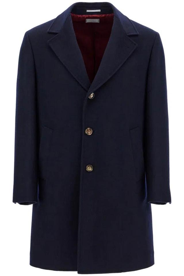 BRUNELLO CUCINELLI Wool Beaver Coat In Eight In Blue Product Image