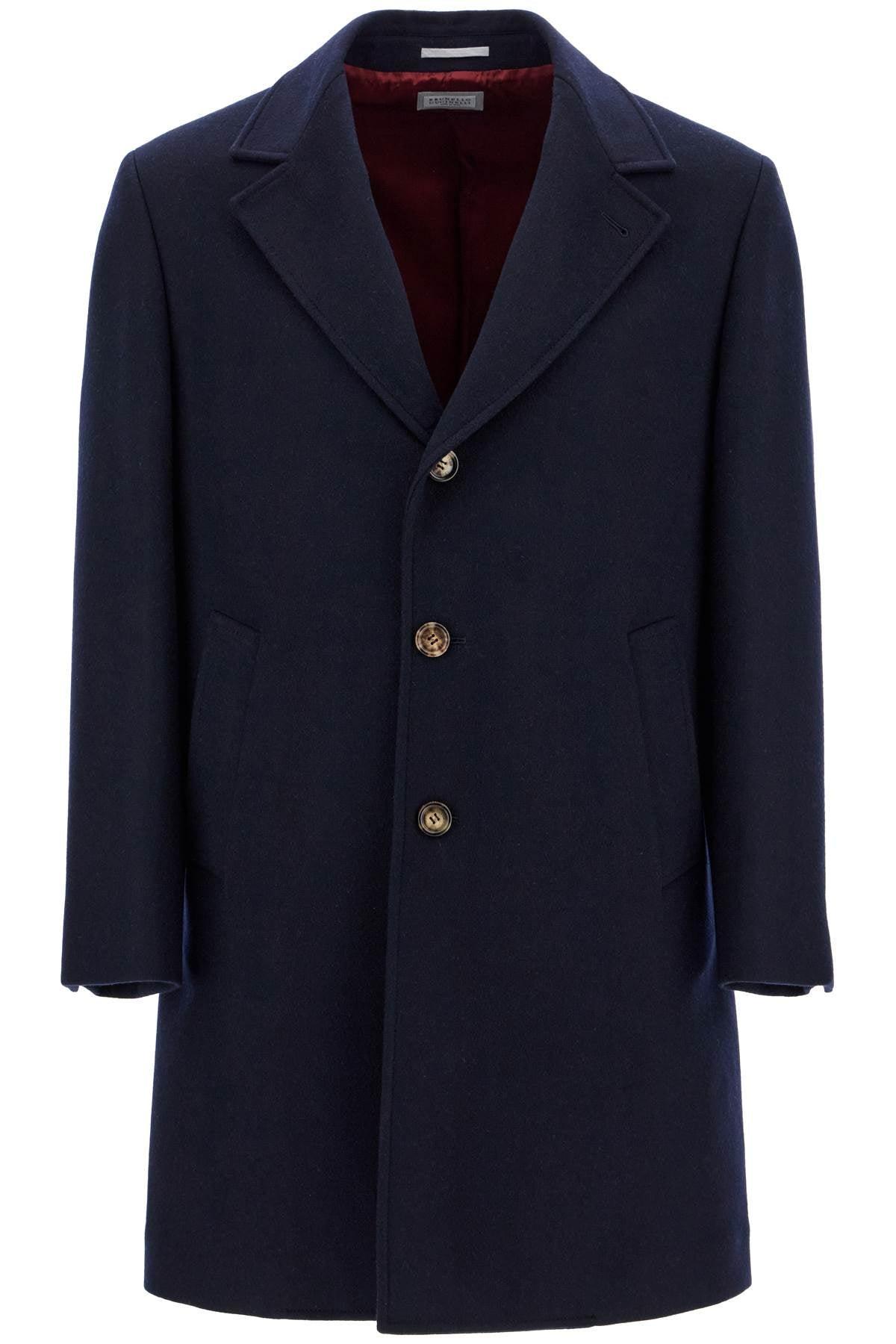 BRUNELLO CUCINELLI Wool Beaver Coat In Eight In Blue Product Image