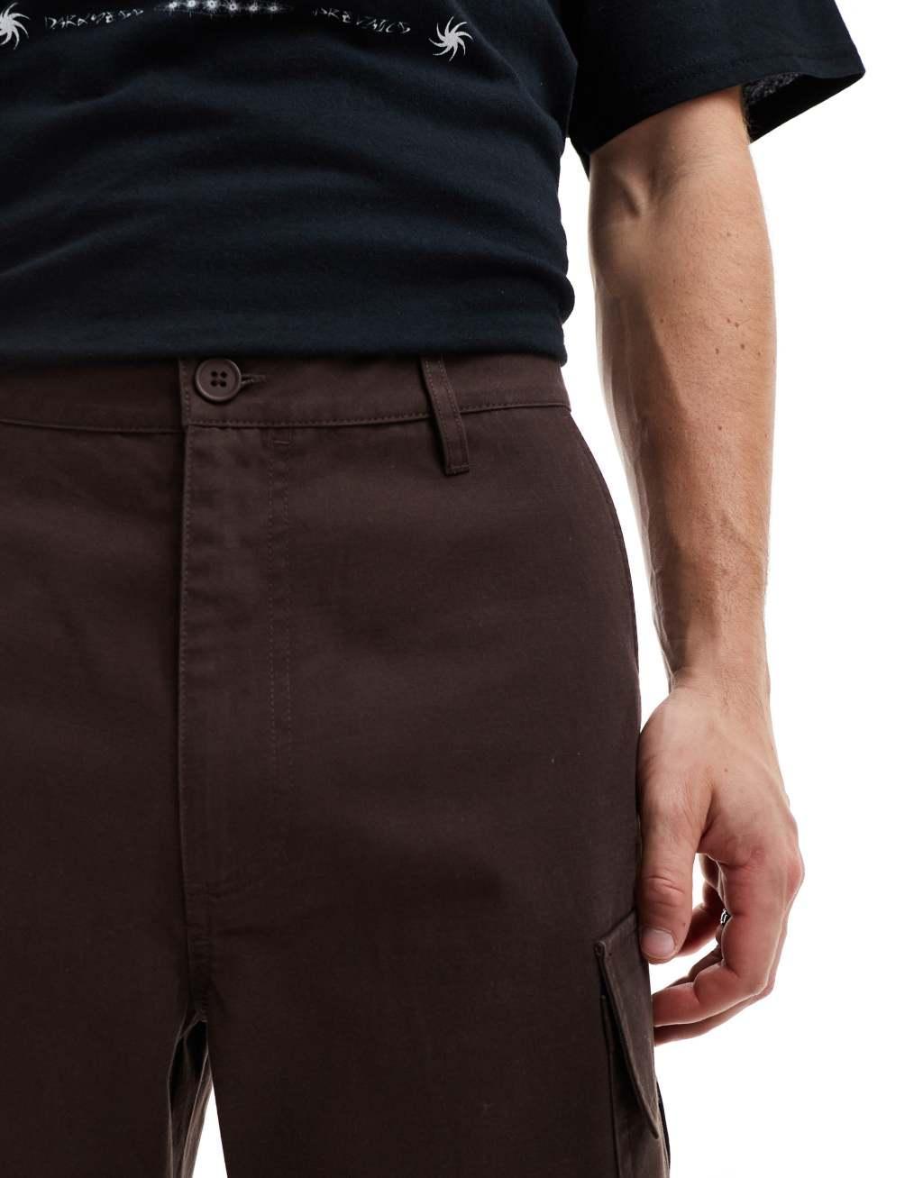 ASOS DESIGN baggy cargo pants in brown Product Image