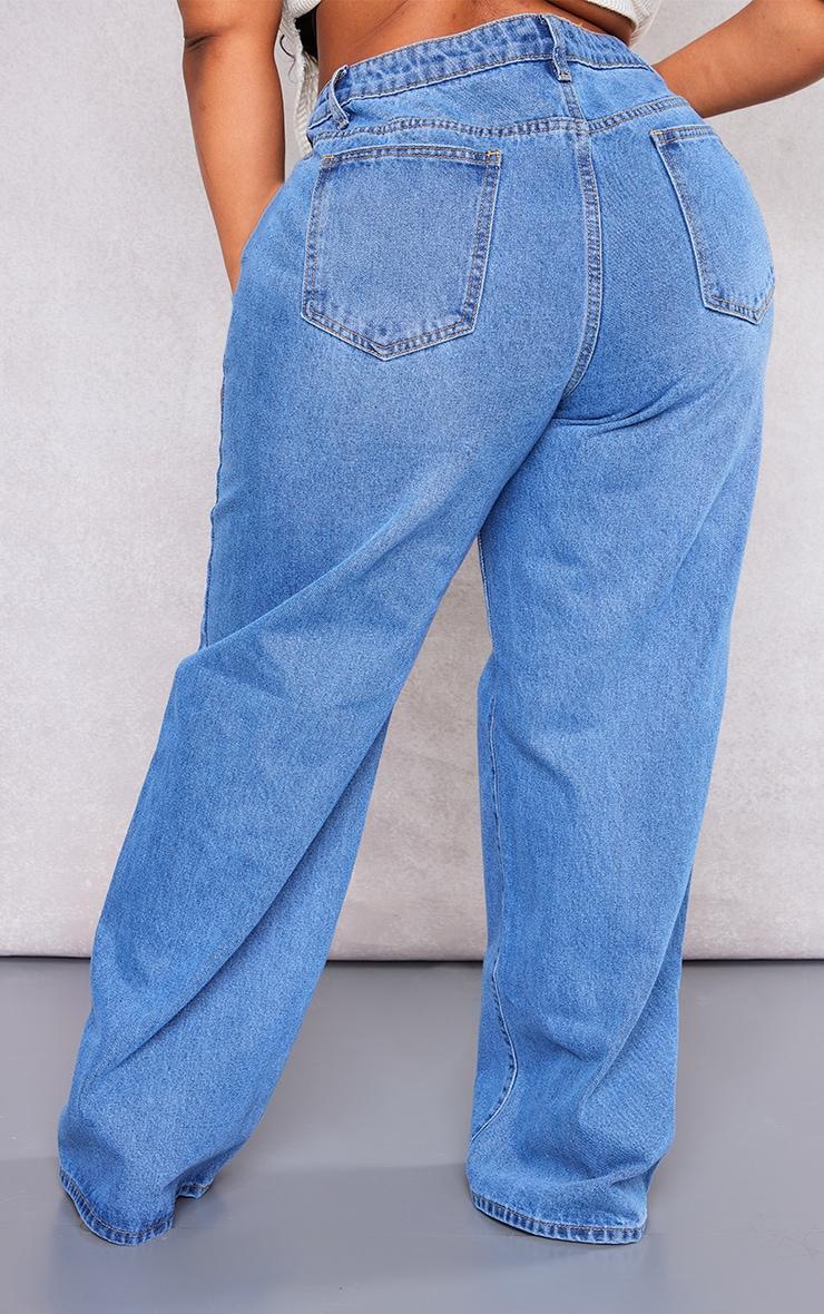 Plus Mid Blue Wash Mid Rise Straight Leg Jeans Product Image