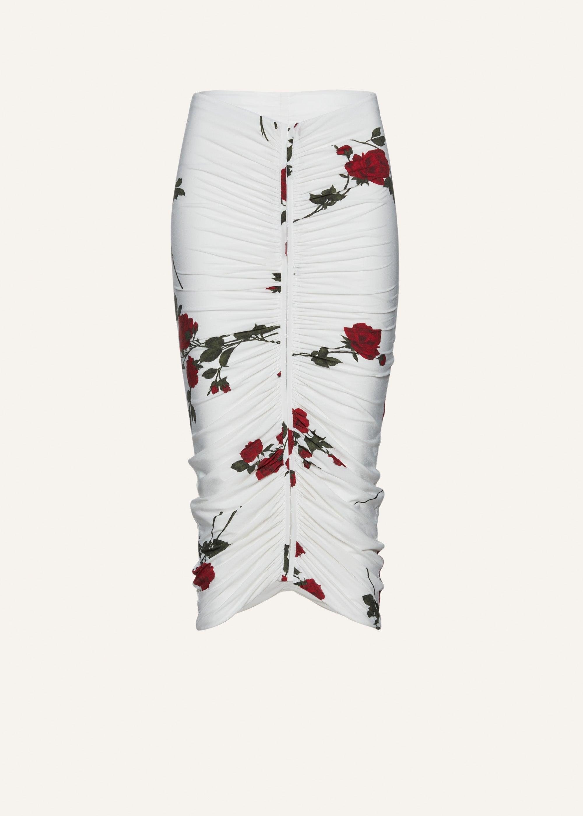 Ruched jersey midi skirt in white print Product Image