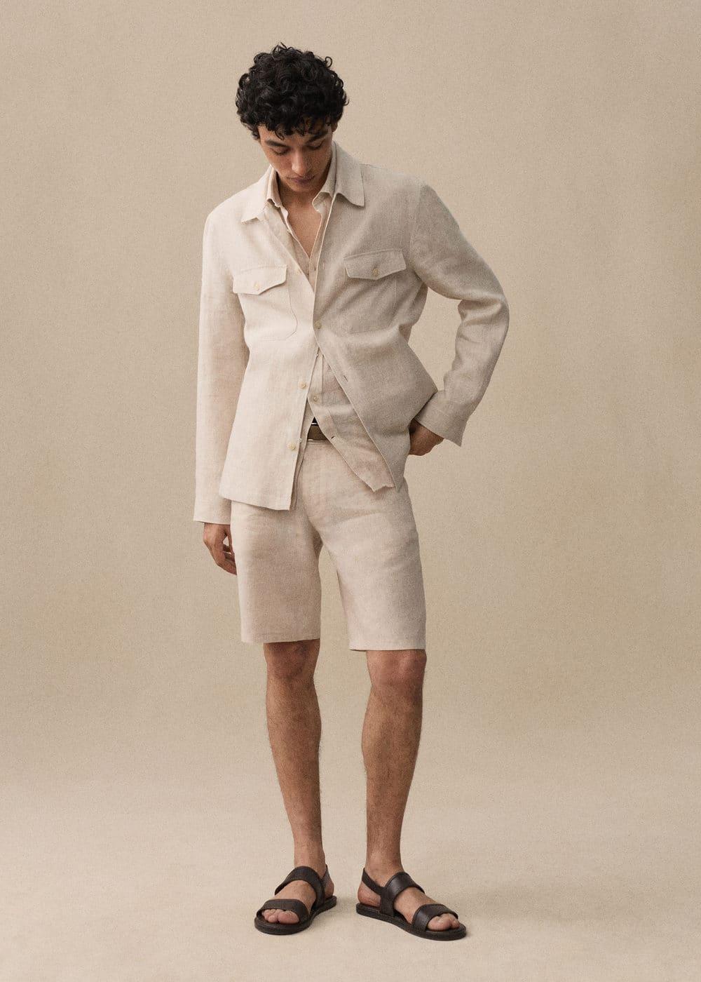 MANGO MAN - Slim fit 100% linen Bermuda shorts ecruMen Product Image