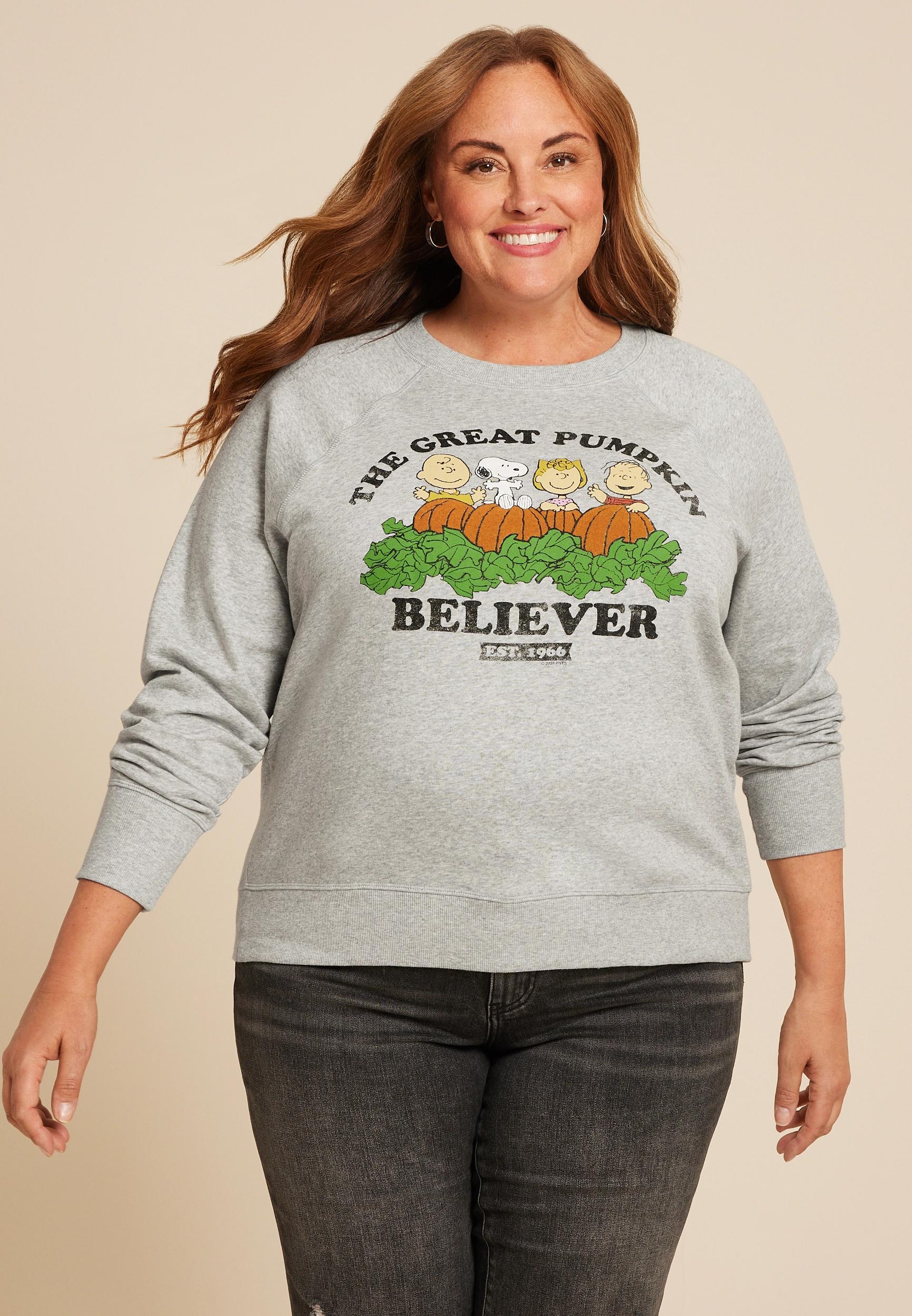 Maurices Plus Size Womens Peanuts The Great Pumpkin Believer Oversized Fit Sweatshirt Gray Size 2X Product Image