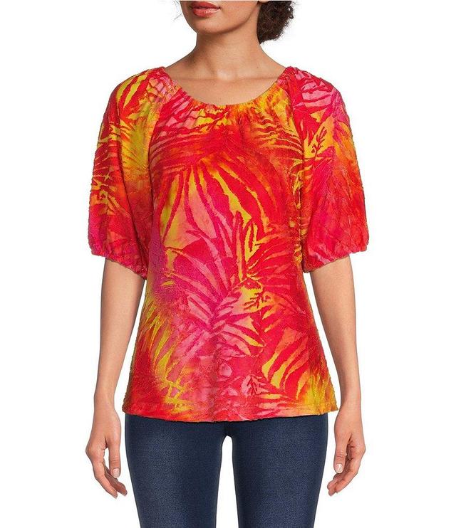 Calessa Scoop Neck Short Sleeve Burnout Tie Dye Print Top Product Image