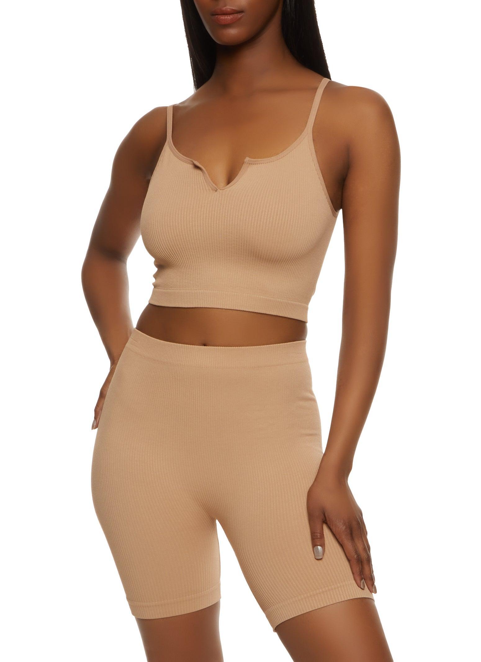 Womens Seamless Notch Neck Cropped Cami and Biker Shorts Product Image