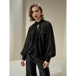 Evelyn Silk Blouse with Semi-Sheer Sleeves Product Image