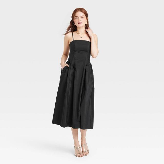 Womens Dropped Waist Midi A-Line Dress - A New Day Black 6 Product Image