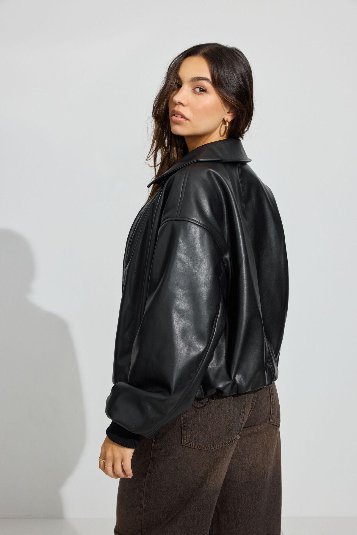 Faux Leather Puff Bomber Product Image