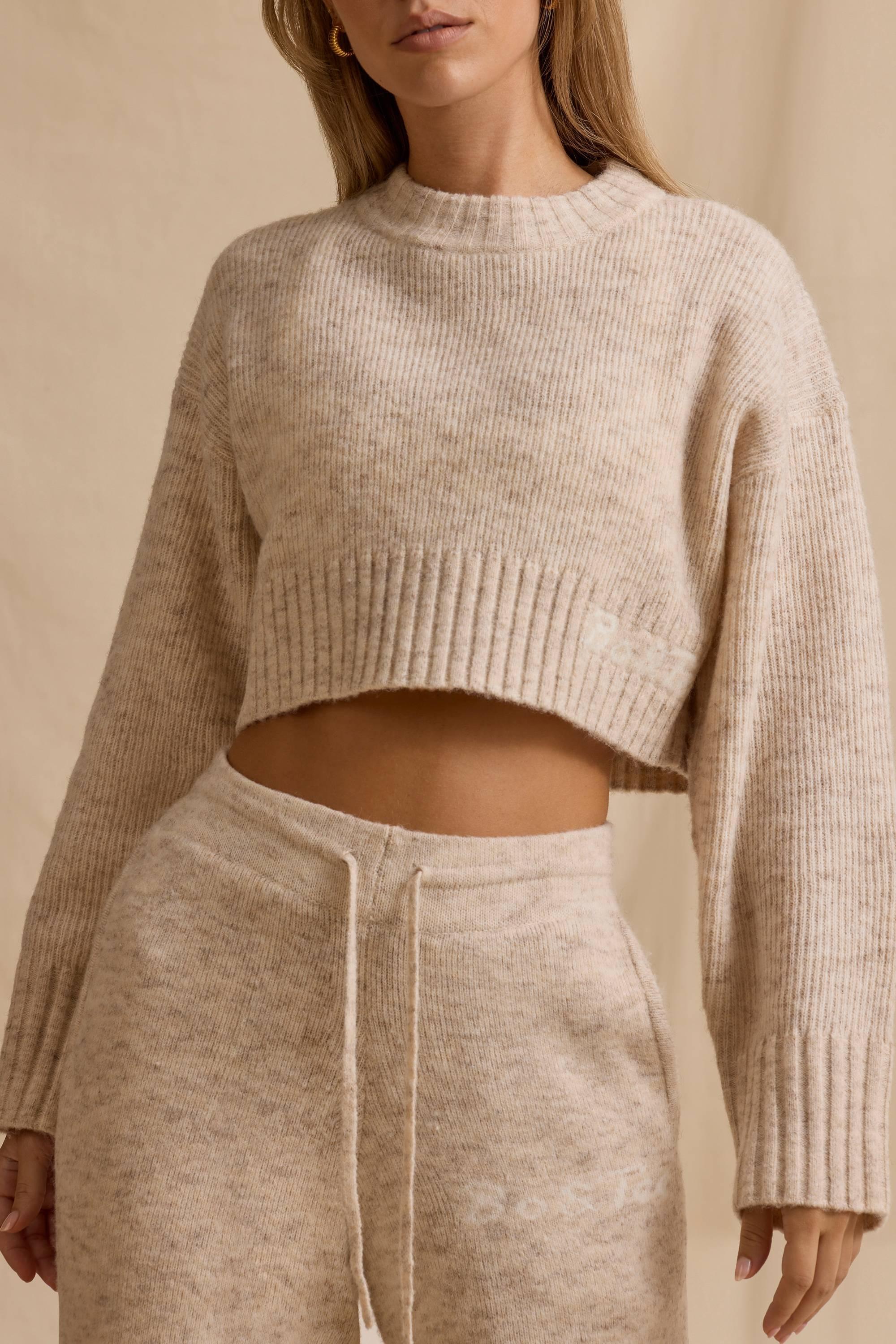 Cropped Knit Jumper in Cream Marl Product Image