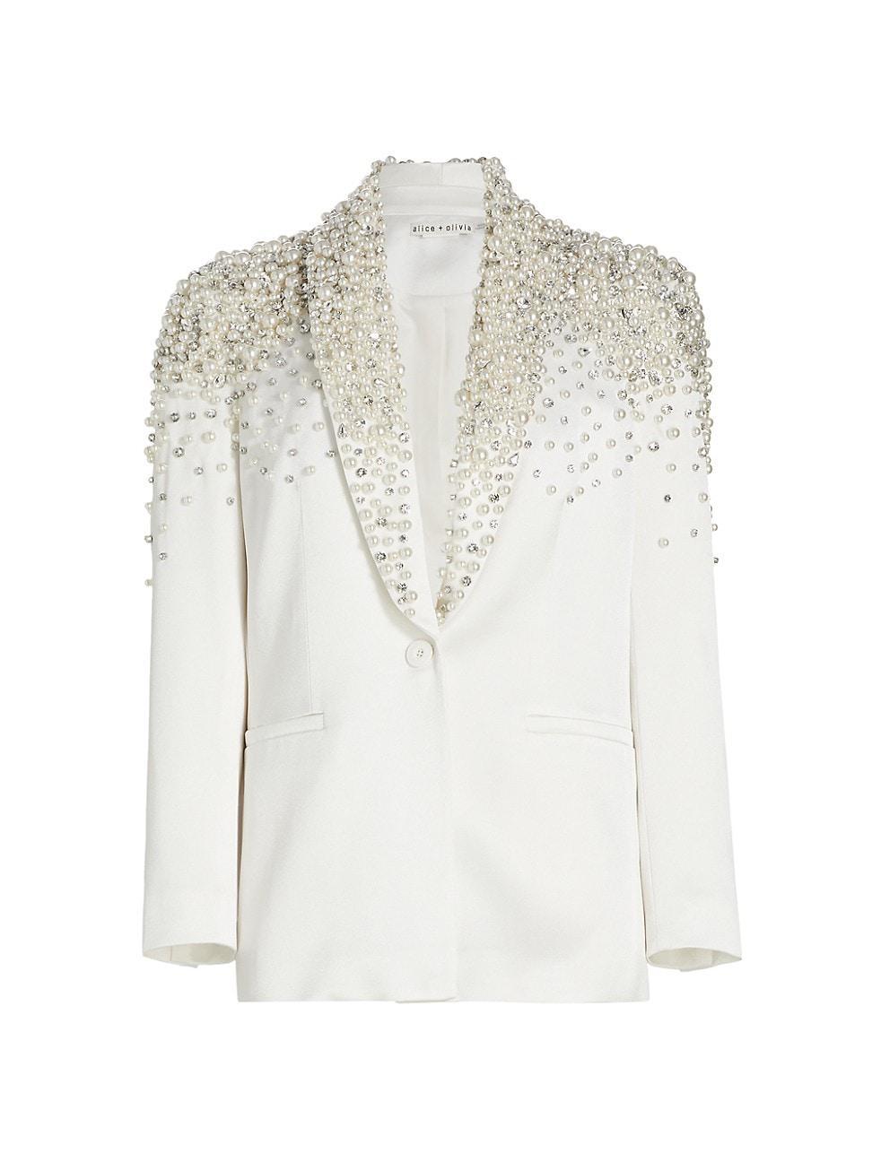 Womens Ivan Faux Pearl & Crystal-Embellished Blazer Product Image