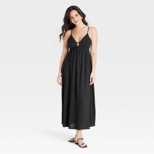 Womens Ruched Midi Dress - A New Day Black L Product Image