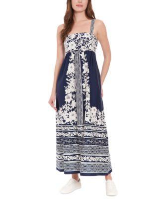 London Times Womens Floral Smocked Square-Neck Dress - Navy Product Image